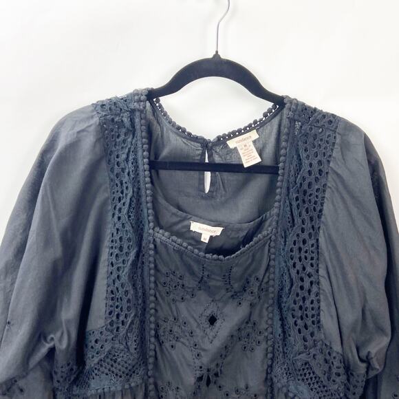 Sundance Medium Womens Black Bella Notte Eyelet Boho Flowy Layer Shift Dress - Picture 3 of 8